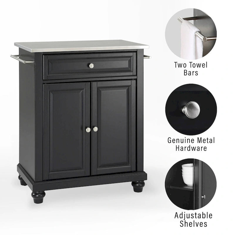 Crosley Cambridge Stainless Steel Top Portable Kitchen Island in Black Finish - N/A