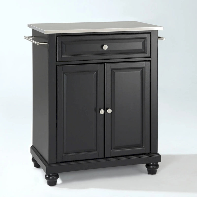 Crosley Cambridge Stainless Steel Top Portable Kitchen Island in Black Finish - N/A
