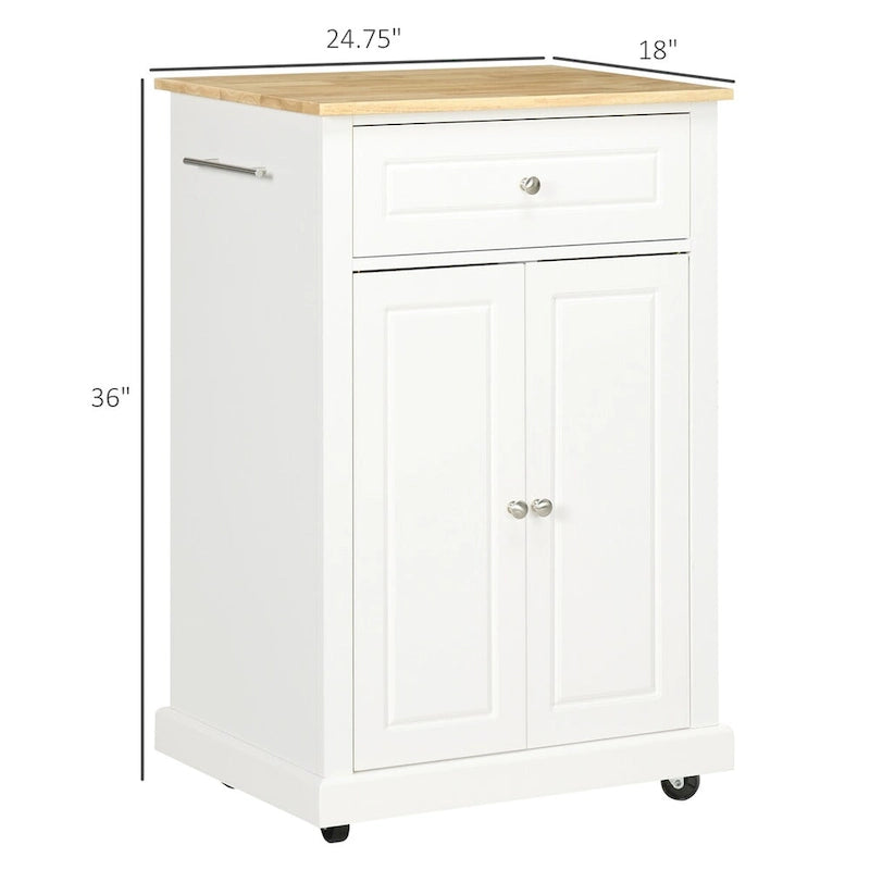 Rolling Adjustable Shelf Kitchen Island with Drawer and 2 Towel Racks