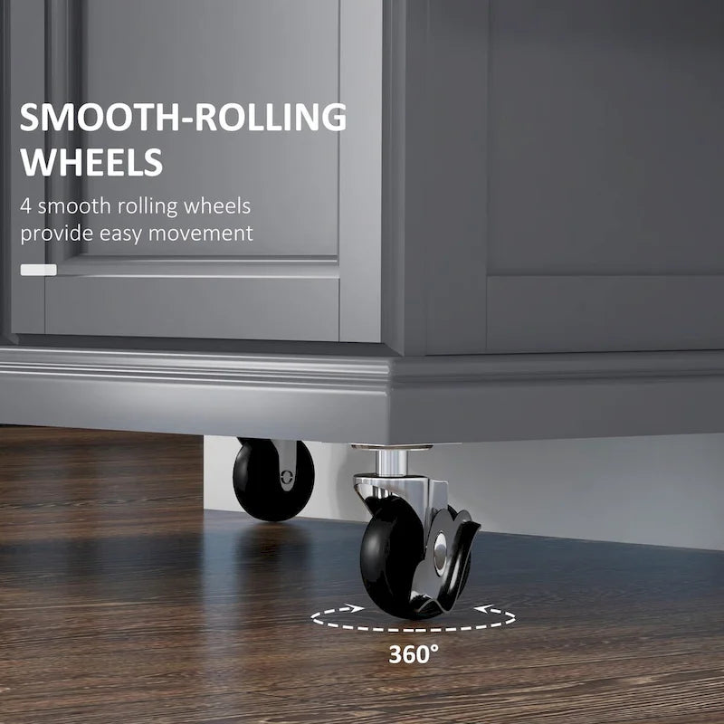 Rolling Kitchen Island on Wheels with Stainless Steel Countertop