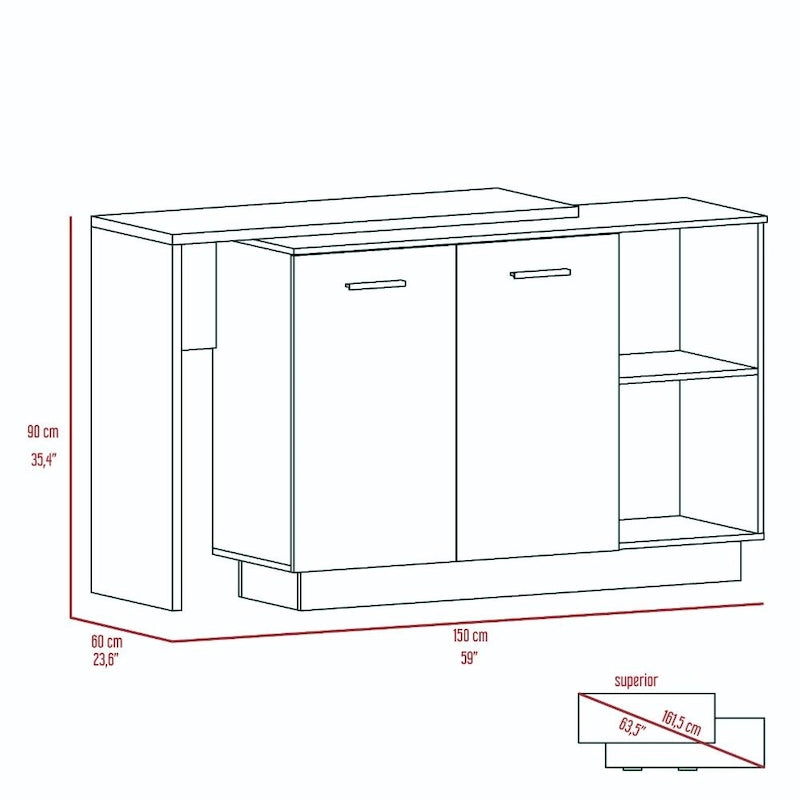 Dorchester 6-Shelf 6-Door 2-piece Kitchen Set, Kitchen Island and Pantry Cabinet White and Light Oak