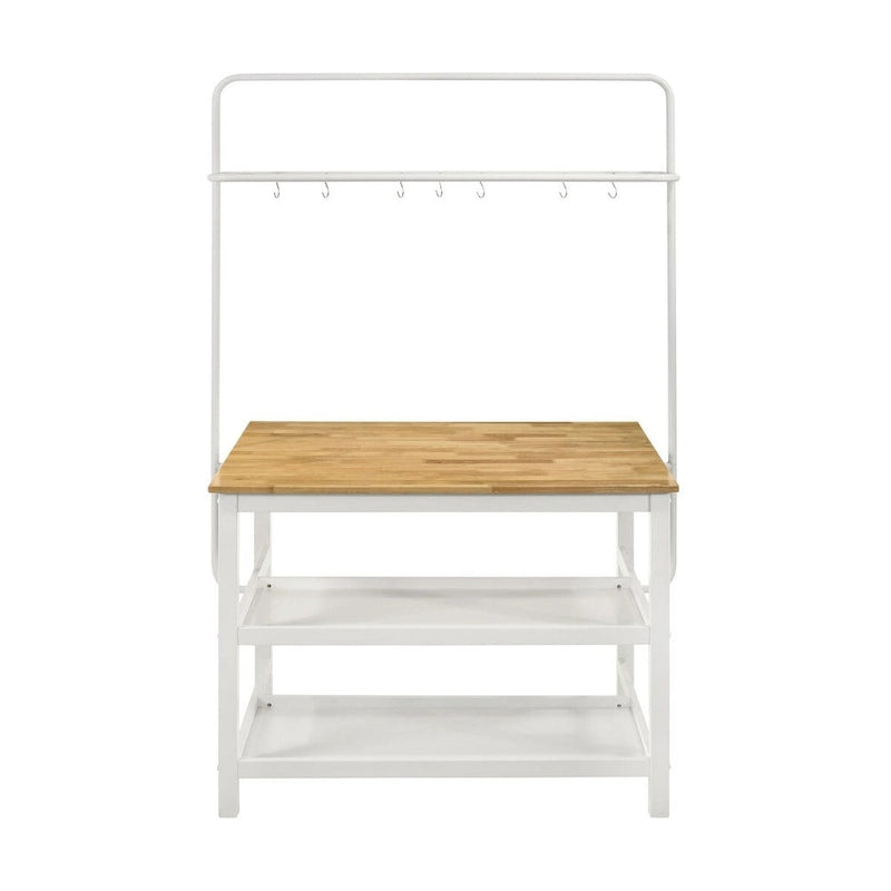 Prager Brown and White Kitchen Island Counter Table with Pot Rack