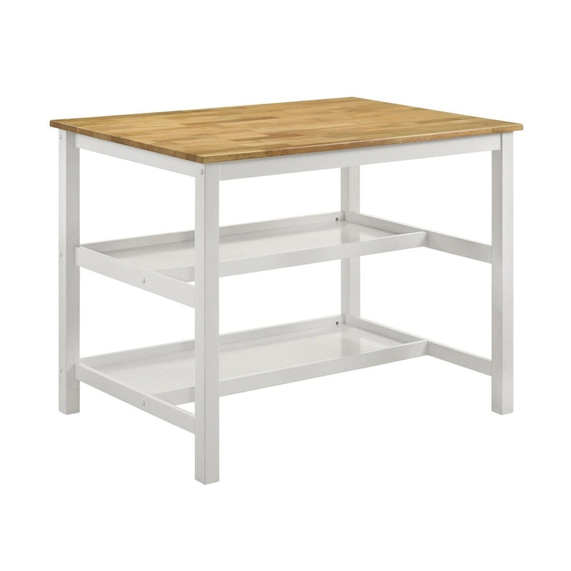 Prager Brown and White Kitchen Island Counter Table with Pot Rack