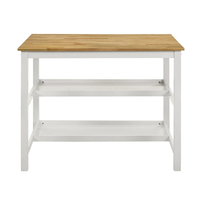 Prager Brown and White Kitchen Island Counter Table with Pot Rack