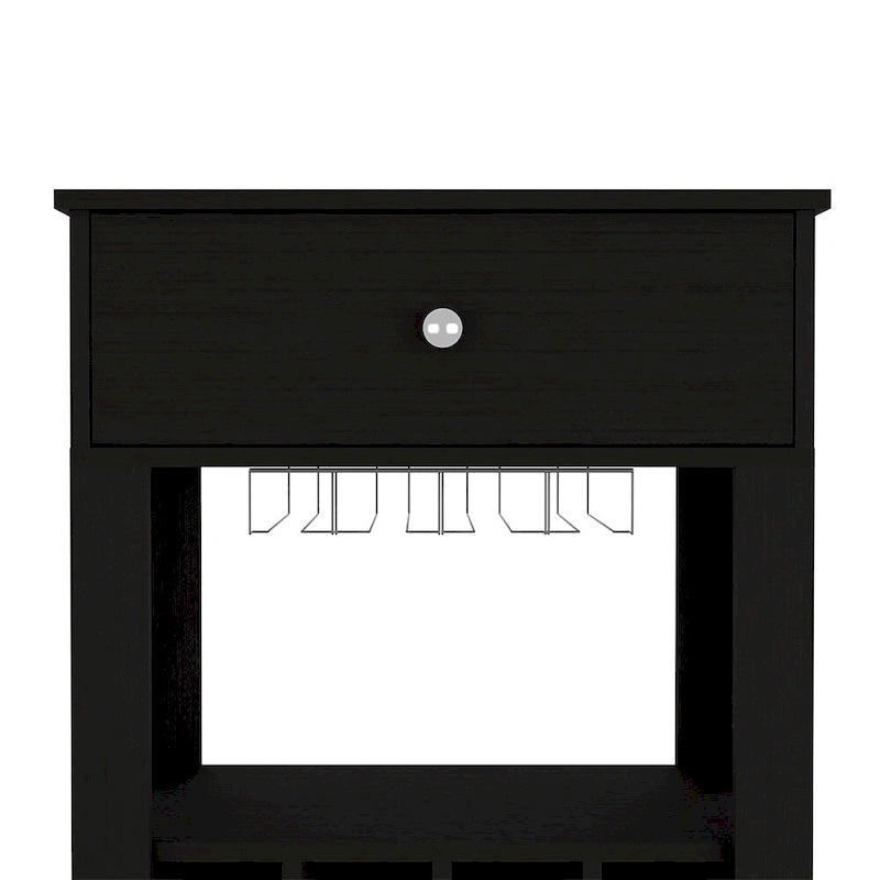 Bar Cart , Twelve Wine Cubbies, Four Legs, Black Wengue Finish