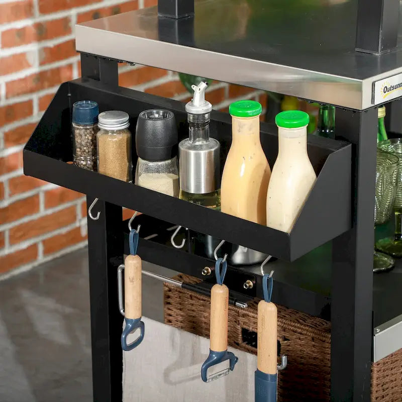 Three-Shelf Outdoor Grill Cart with Stainless Steel Tabletop