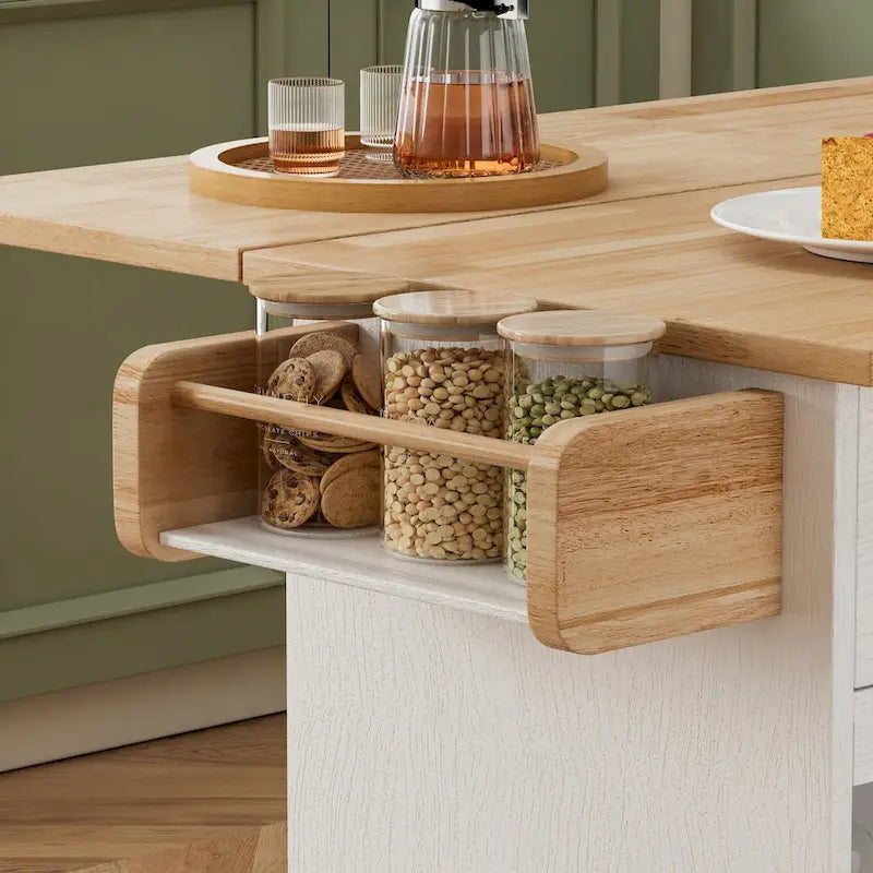 44 Inch Kitchen Island Cart with Solid Wood Top,Spice Rack,Wine Glass Holder,Rolling Table on Wheels,Tool-Free Installation