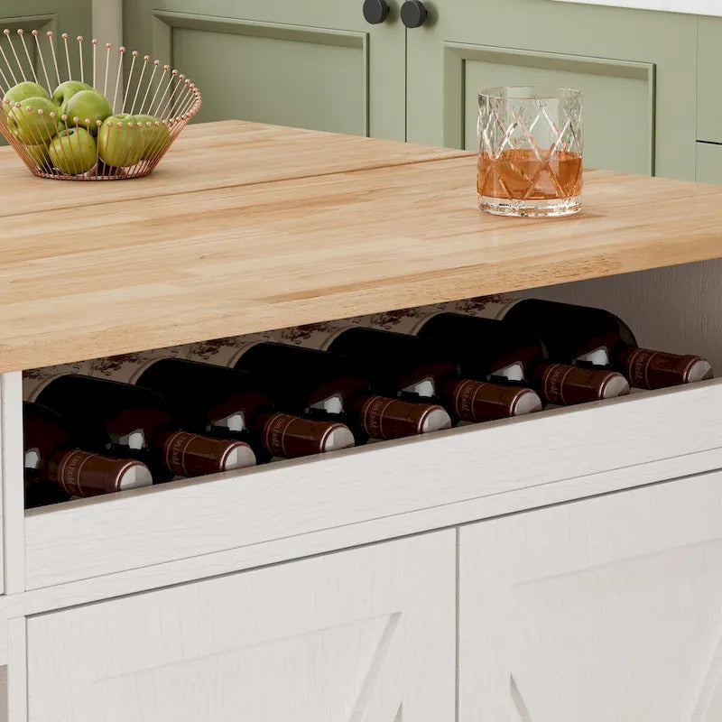 44 Inch Kitchen Island Cart with Solid Wood Top,Spice Rack,Wine Glass Holder,Rolling Table on Wheels,Tool-Free Installation
