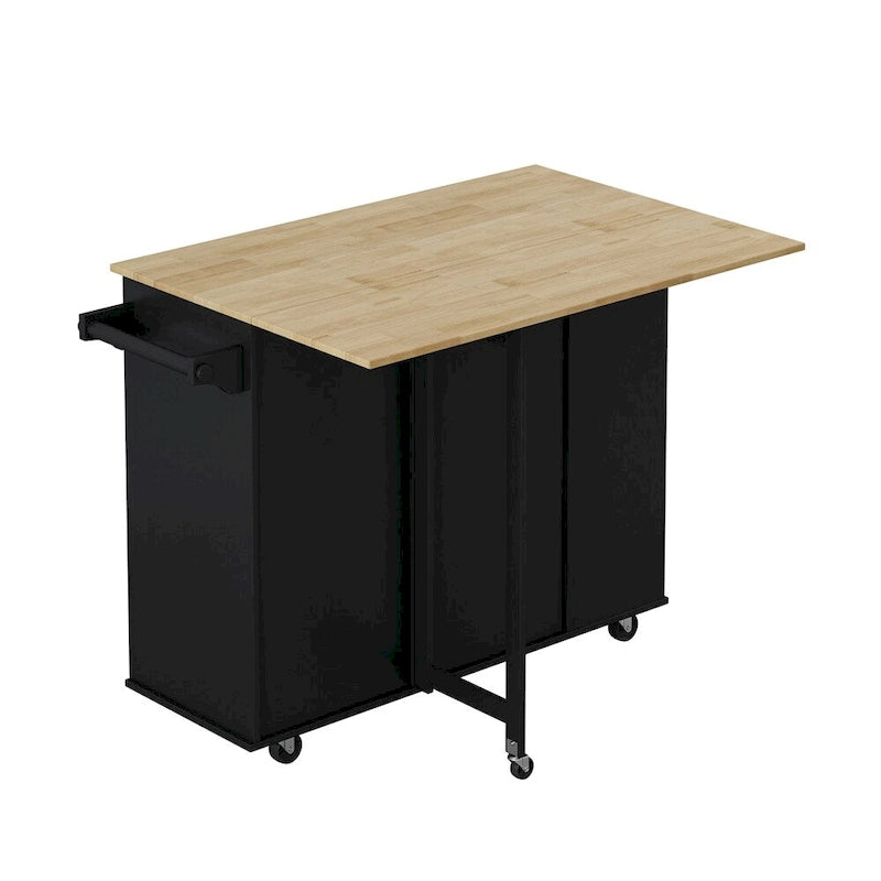 Multi-Functional Kitchen Island Cart with 2 Door Cabinet and Wine Rack - N/A