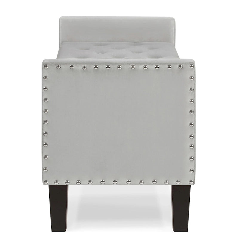 Upholstered Tufted Button Storage Bench with nails trim,Entryway Living Room Soft Padded Seat with Armrest,Bed Bench-Gray