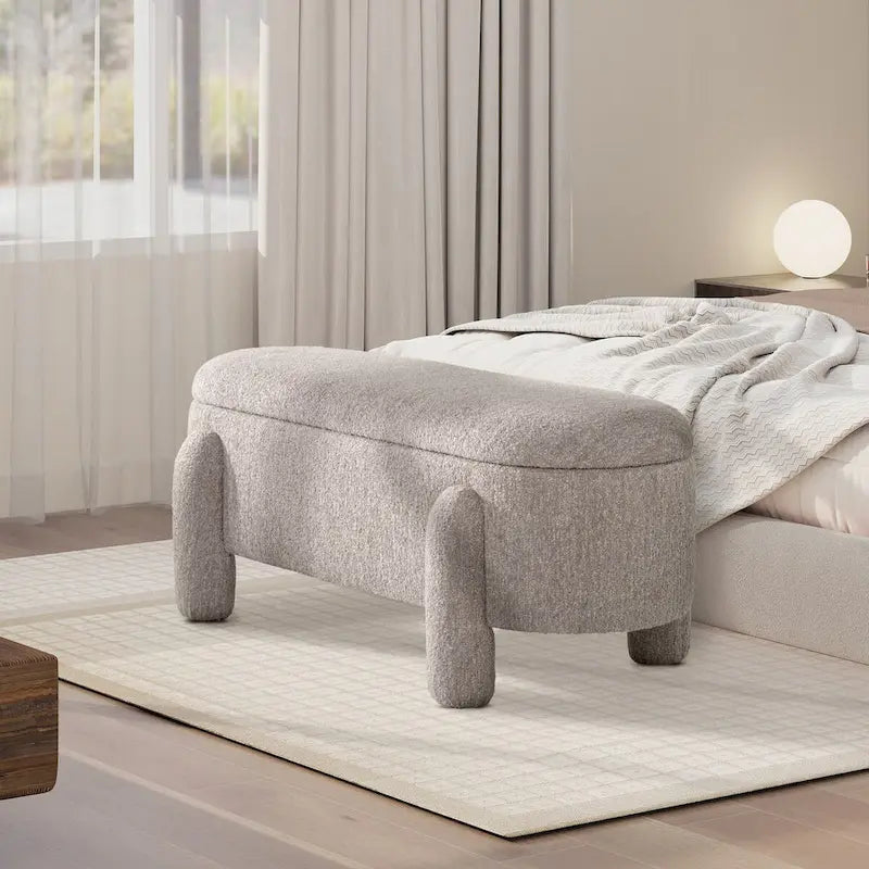 Hugo 49 Boucle Fully Upholstered Oval Storage Bench