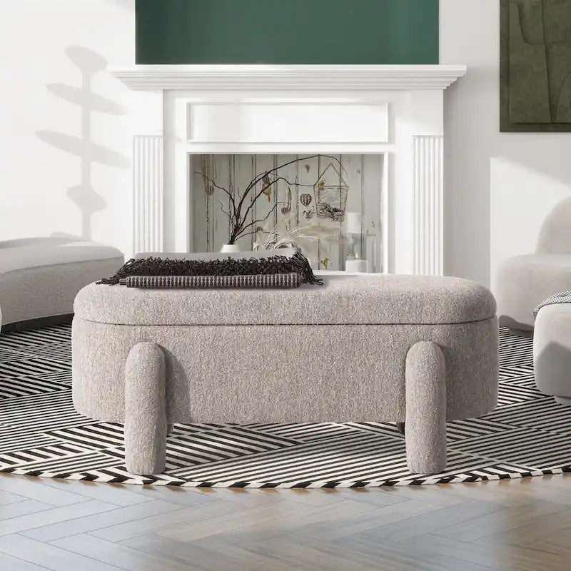 Hugo 49 Boucle Fully Upholstered Oval Storage Bench