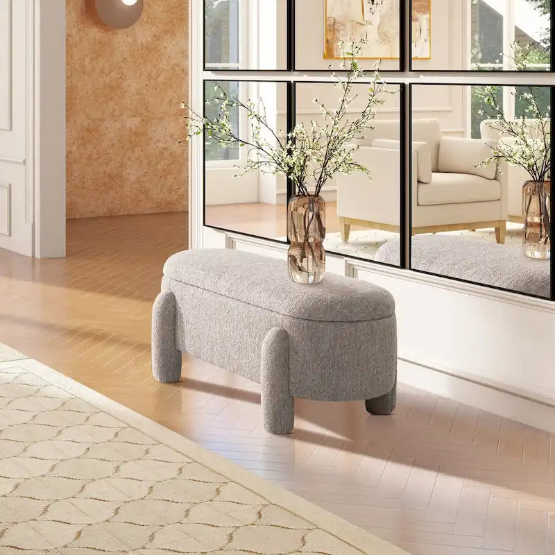 Hugo 49 Boucle Fully Upholstered Oval Storage Bench