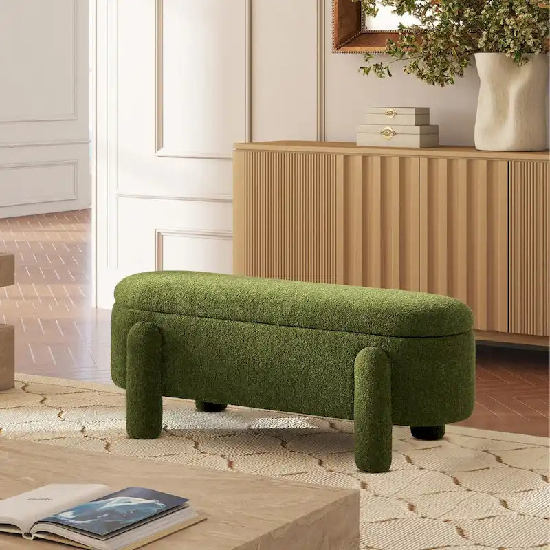 Hugo 49 Boucle Fully Upholstered Oval Storage Bench