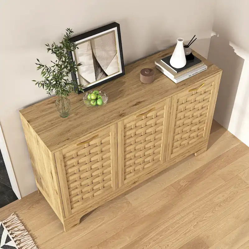 Storage Cabinet with 3 Doors, Wood Sideboard Buffet Storage with Adjustable Shelf, Anti-tip Kit Accent Cabinet