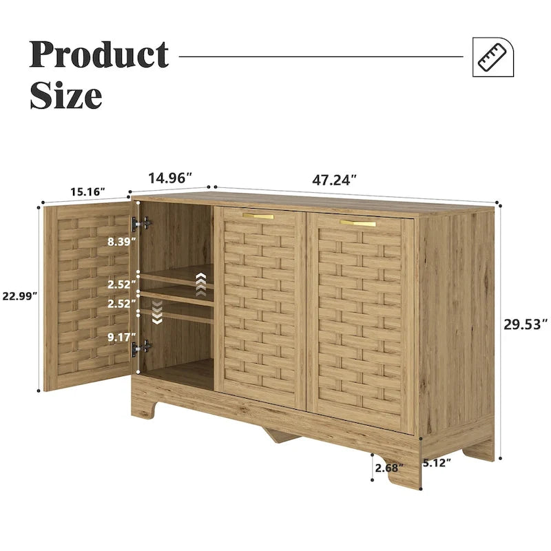 Storage Cabinet with 3 Doors, Wood Sideboard Buffet Storage with Adjustable Shelf, Anti-tip Kit Accent Cabinet