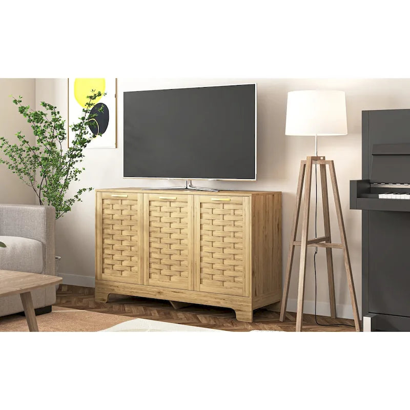 Storage Cabinet with 3 Doors, Wood Sideboard Buffet Storage with Adjustable Shelf, Anti-tip Kit Accent Cabinet