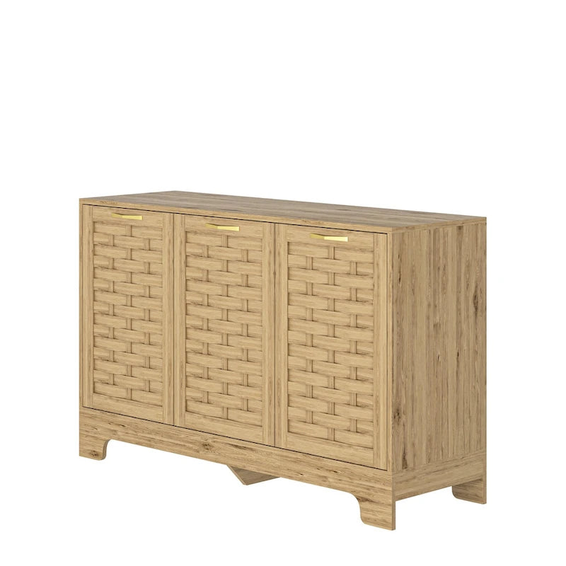 Storage Cabinet with 3 Doors, Wood Sideboard Buffet Storage with Adjustable Shelf, Anti-tip Kit Accent Cabinet