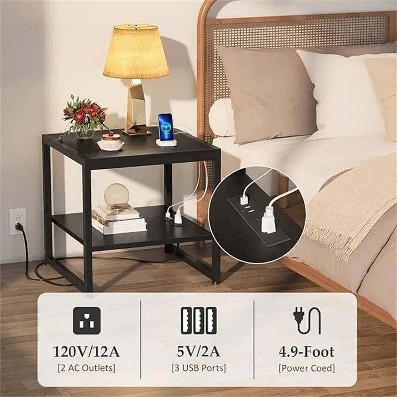 End Table with Charging Station - 20D x 20W x 20.7H