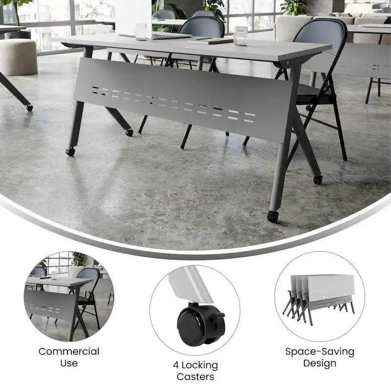 Commercial Nesting Flip Training Table with Steel Frame and Y-Legs - 23.5W x 60D x 30H