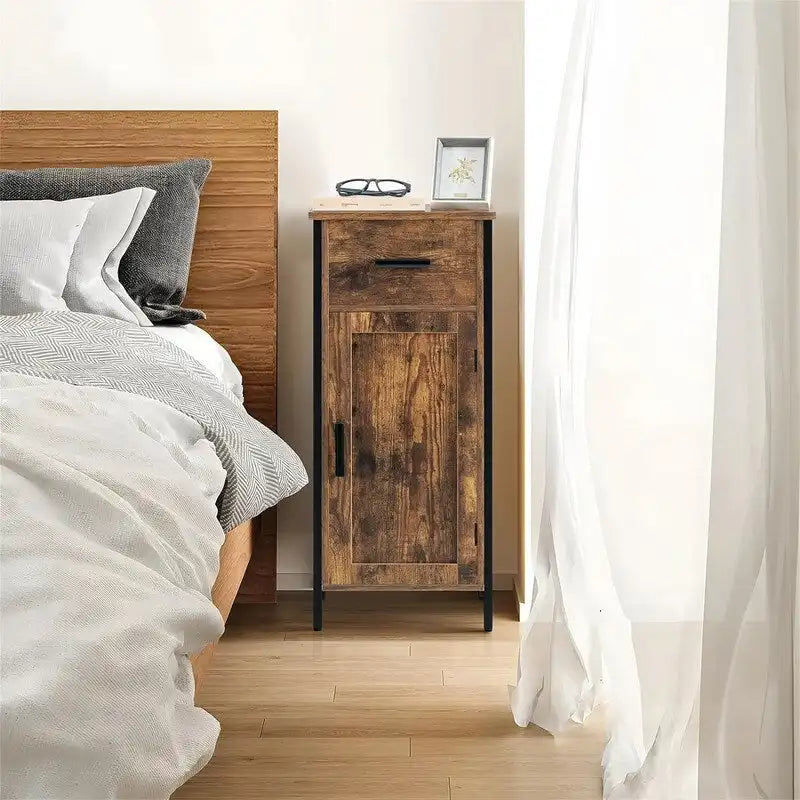 Narrow Floor Storage Cabinet with 1 Door and 1 Drawer - 11.8D x 13.8W x 31.5H