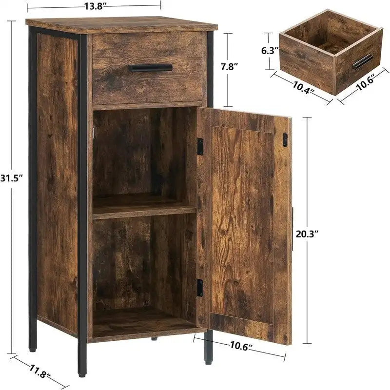 Narrow Floor Storage Cabinet with 1 Door and 1 Drawer - 11.8D x 13.8W x 31.5H