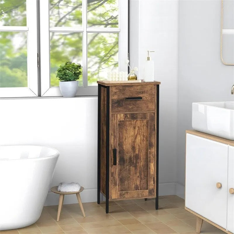 Narrow Floor Storage Cabinet with 1 Door and 1 Drawer - 11.8D x 13.8W x 31.5H
