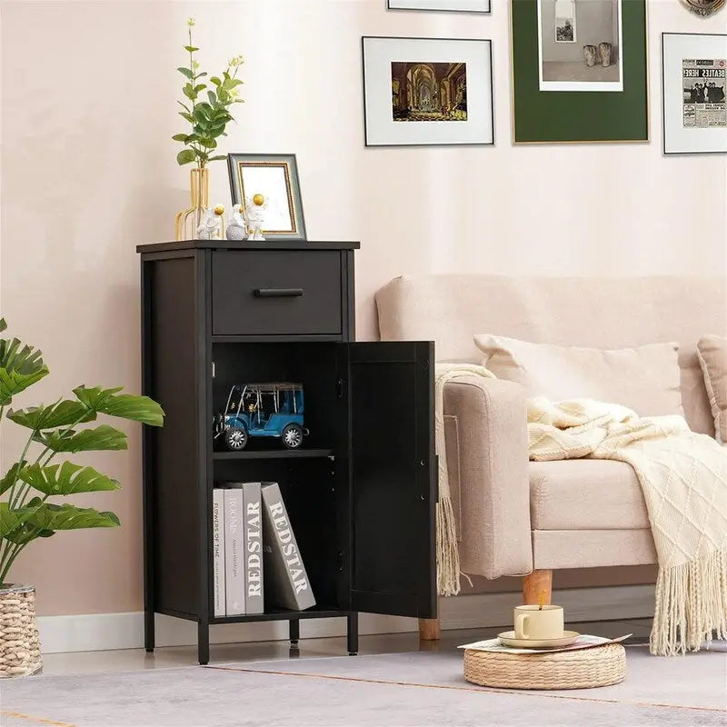 Narrow Floor Storage Cabinet with 1 Door and 1 Drawer - 11.8D x 13.8W x 31.5H