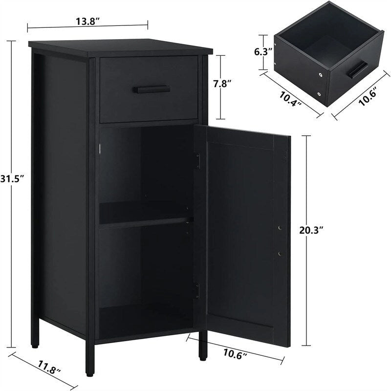 Narrow Floor Storage Cabinet with 1 Door and 1 Drawer - 11.8D x 13.8W x 31.5H