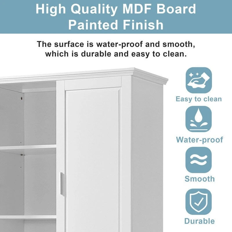 63Tall Bathroom Storage Cabinet, Cabinet with Two Doors and Drawers, Adjustable Shelf, MDF Board, White