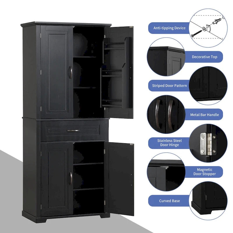 30 in. W x 16 in. D x 72 in. H Bathroom Cabinet with Doors, Drawer and Adjustable Shelves