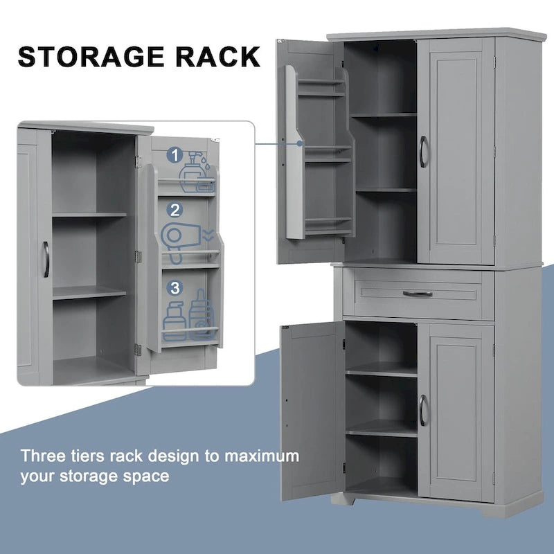 30 in. W x 16 in. D x 72 in. H Bathroom Cabinet with Doors, Drawer and Adjustable Shelves