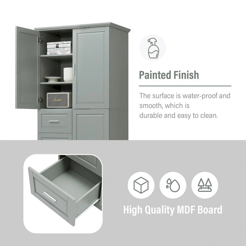 Tall and Wide Storage Cabinet with Doors for Bathroom/Office, Three Drawers, Grey