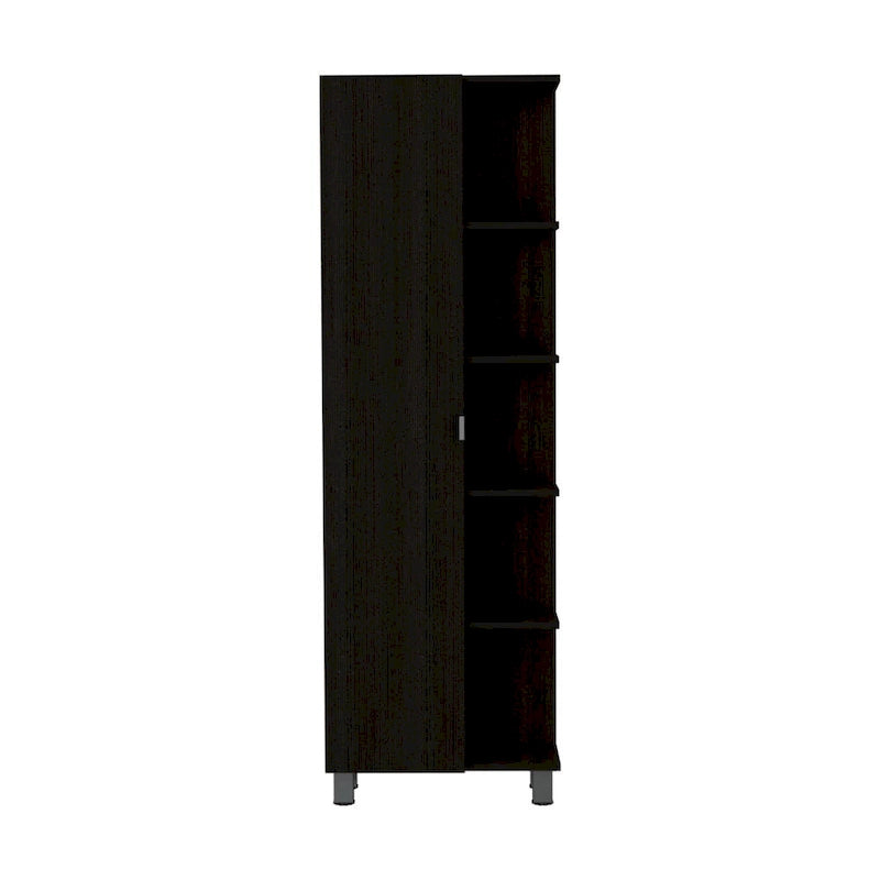 Urano Mirror Linen Cabinet, Four Interior Shelves, Five External Shelves -Black