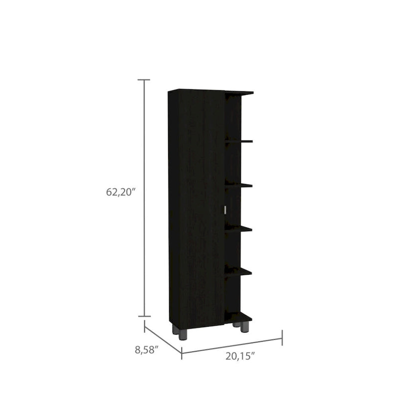 Urano Mirror Linen Cabinet, Four Interior Shelves, Five External Shelves -Black