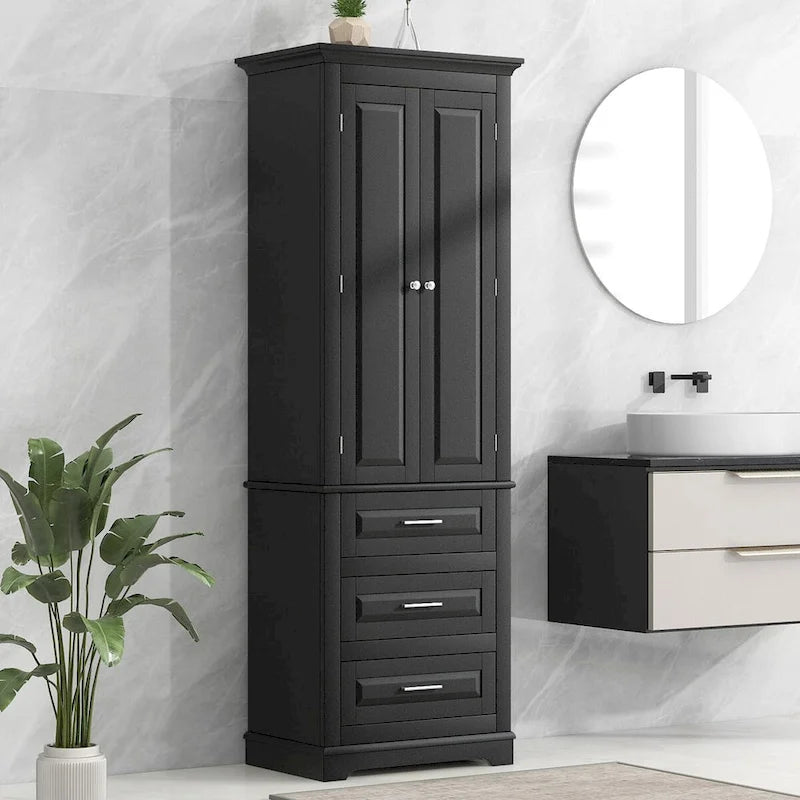 70 Tall Storage Cabinet with Doors and Three Drawers for Bathroom/Office