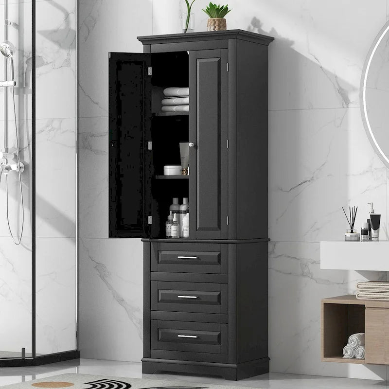 70 Tall Storage Cabinet with Doors and Three Drawers for Bathroom/Office