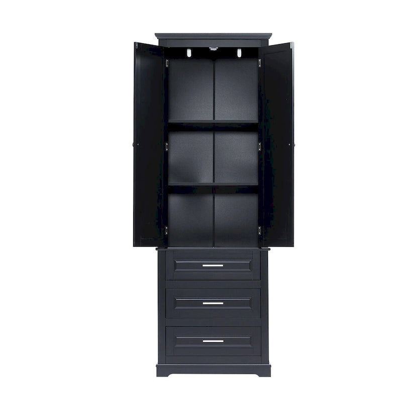 70 Tall Storage Cabinet with Doors and Three Drawers for Bathroom/Office
