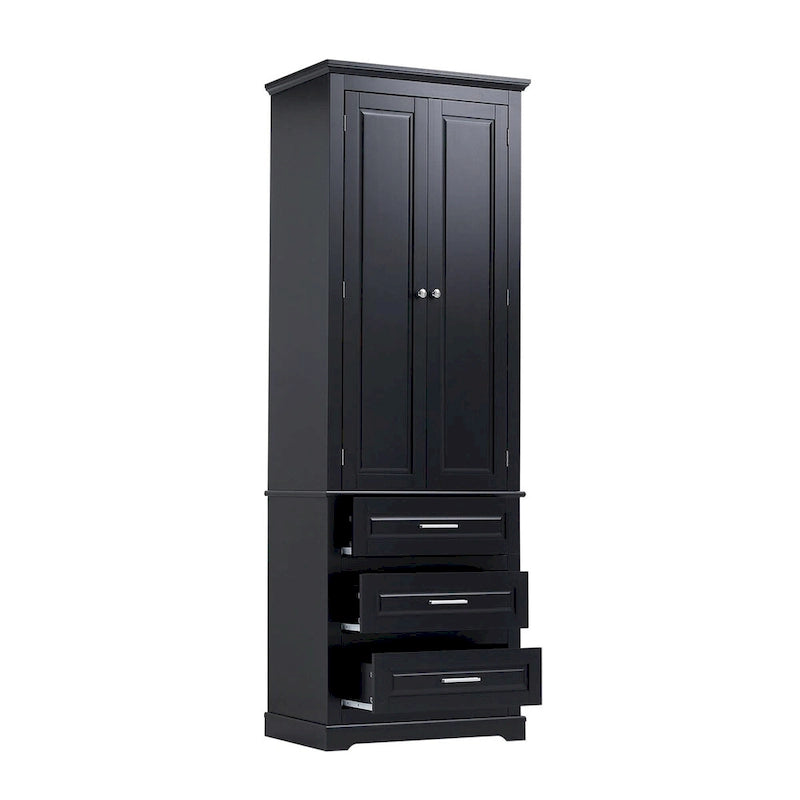 70 Tall Storage Cabinet with Doors and Three Drawers for Bathroom/Office
