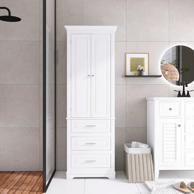 70 Tall Storage Cabinet with Doors and Three Drawers for Bathroom/Office
