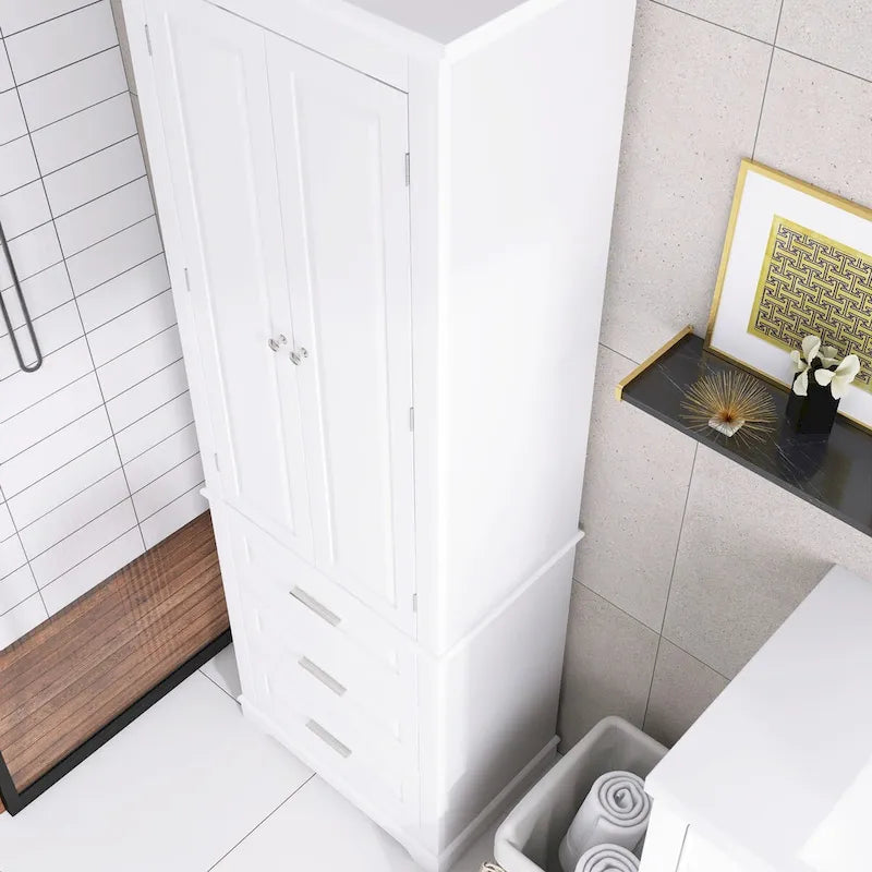 70 Tall Storage Cabinet with Doors and Three Drawers for Bathroom/Office