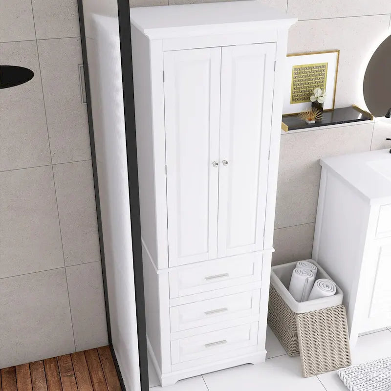 70 Tall Storage Cabinet with Doors and Three Drawers for Bathroom/Office