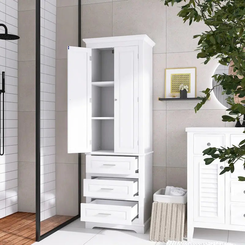 70 Tall Storage Cabinet with Doors and Three Drawers for Bathroom/Office