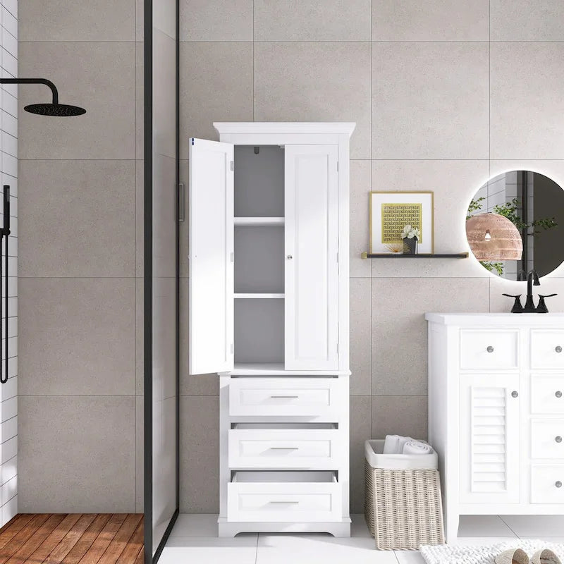 70 Tall Storage Cabinet with Doors and Three Drawers for Bathroom/Office