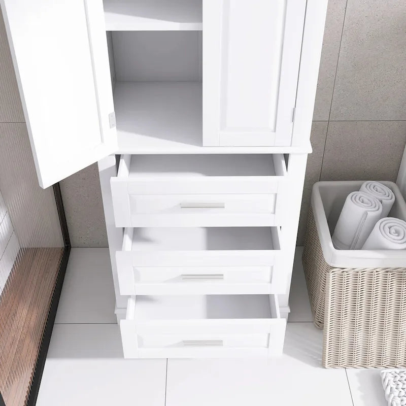 70 Tall Storage Cabinet with Doors and Three Drawers for Bathroom/Office
