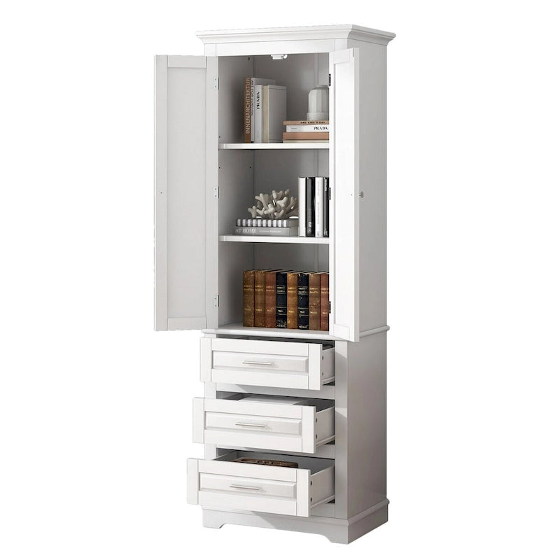 70 Tall Storage Cabinet with Doors and Three Drawers for Bathroom/Office
