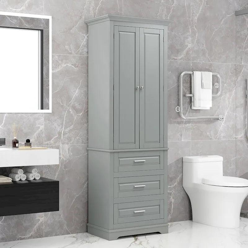 70 Tall Storage Cabinet with Doors and Three Drawers for Bathroom/Office