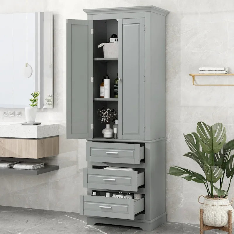 70 Tall Storage Cabinet with Doors and Three Drawers for Bathroom/Office