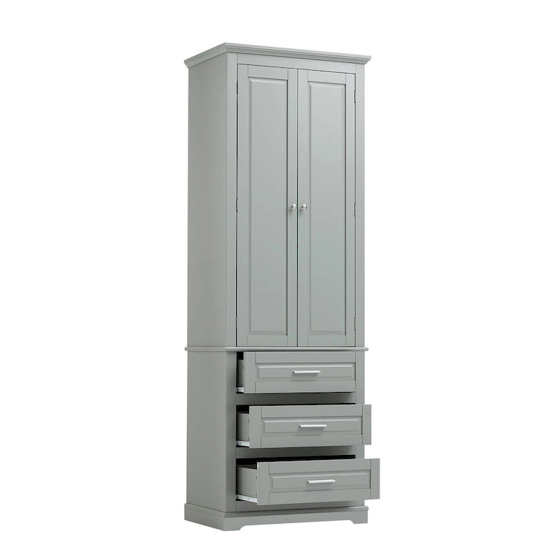 70 Tall Storage Cabinet with Doors and Three Drawers for Bathroom/Office
