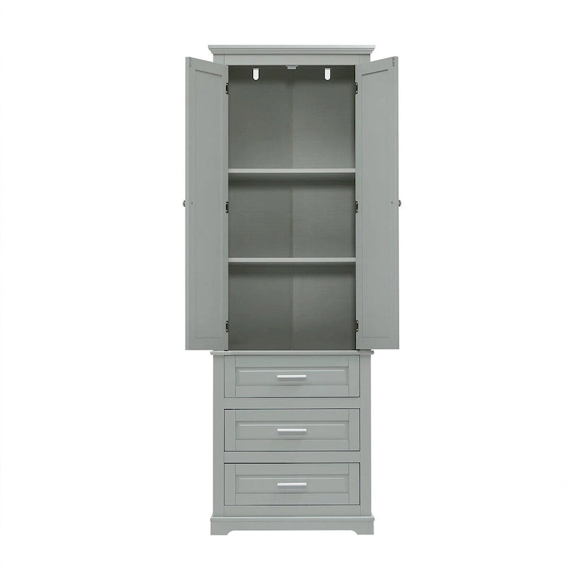 70 Tall Storage Cabinet with Doors and Three Drawers for Bathroom/Office